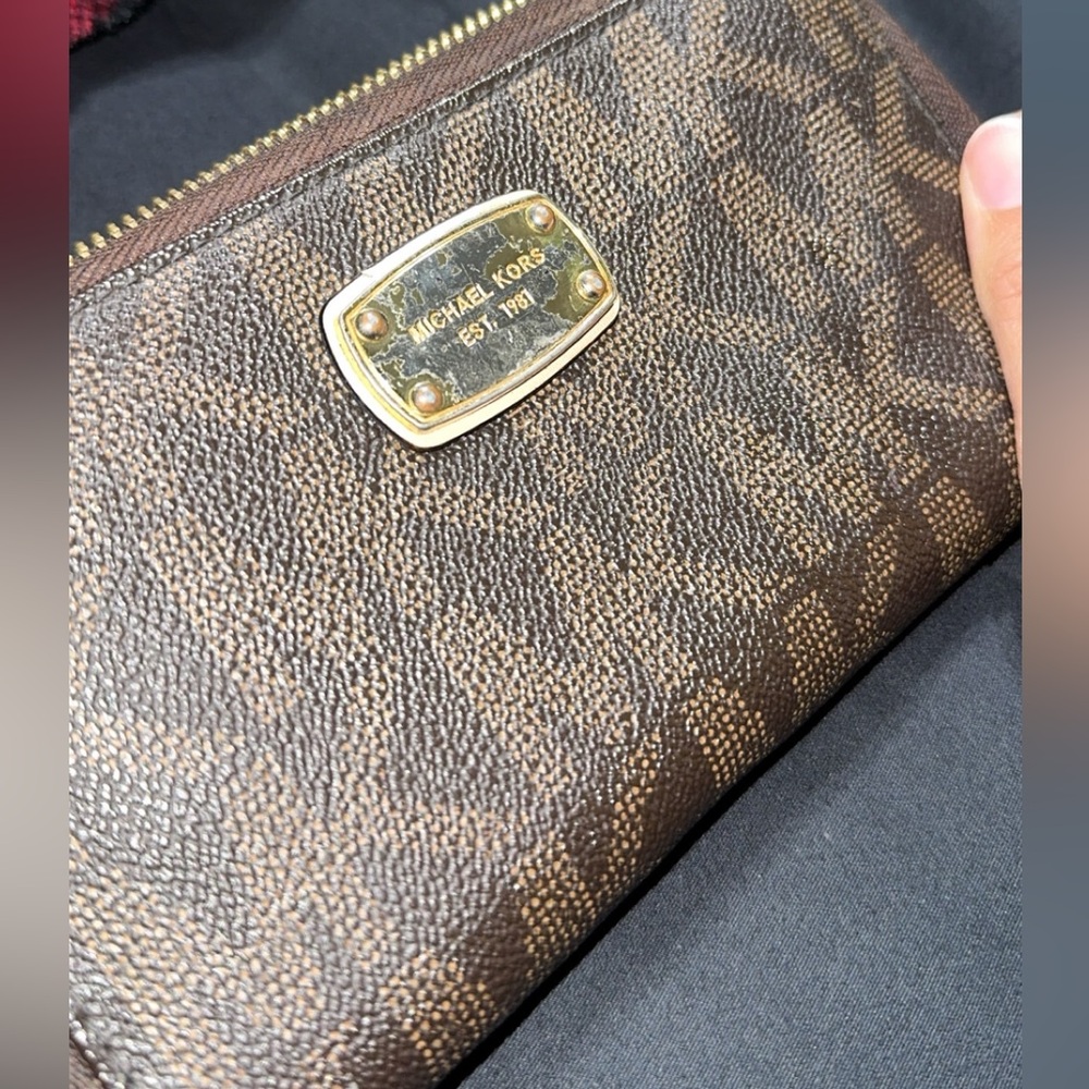 Michael Kors Textured Brown Wallet with Gold Accents
